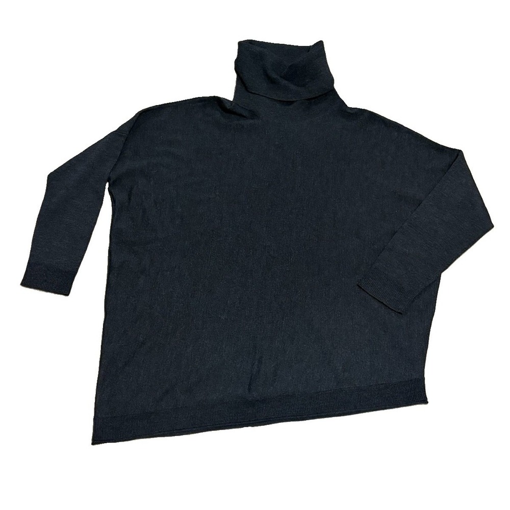 Eileen Fisher Womens M Merino Wool Turtleneck Asymmetrical Oversized Sweater